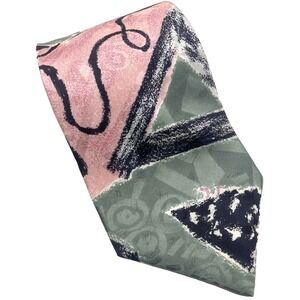Bugatti Men's 100% Silk Italian Necktie Necktie green pink black abstract 80s 90